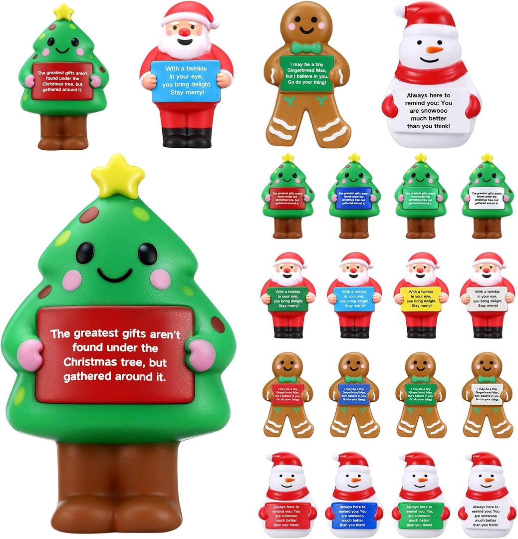 16 Pcs Christmas Stress Positive Gifts for Coworkers Christmas Figurines Bulk for Adult Mini Foam Relief Encouraging Gifts for Office Xmas Party Stocking Stuffed