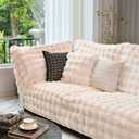MERRYLIFE Thick Plush Faux Rabbit Fur Sofa Slipcovers 1-Piece Non-Slip Warm Soft Cozy Couch Covers Furniture Protector (Beige, Sofa Cushion 90 * 210cm)