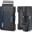 Slim Wallet for Men - Minimalist Mens Wallet with Money Clip, Aluminum Pop Up Card Case and Leather Slots Credit Card Holder RFID Blocking Wallet for Men with Gift Box (Black)