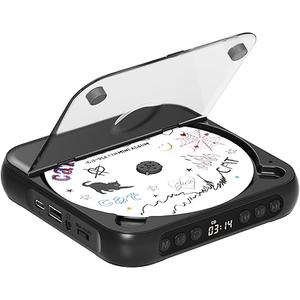 ENVYCLOUD CD Player Portable with Dual Stereo Speakers, Rechargeable Portable CD Player with Bluetooth for Home with Headphones, Support CD/AUX/USB,Black