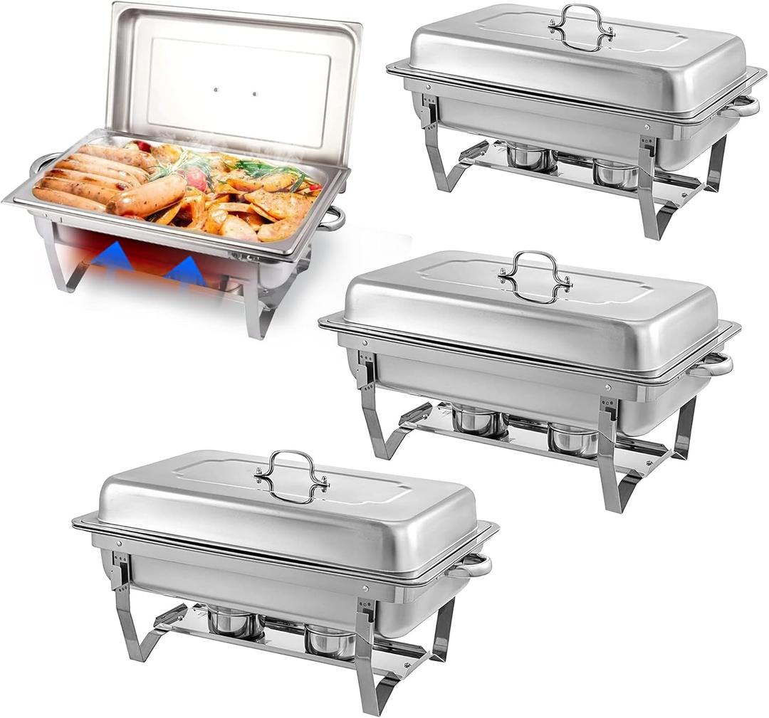 Chafing Dishes for Buffet 4 Pack 9 Quart Stainless Steel Chafer Buffet Servers and Warmers Set with Folding Frame for Weddings Parties Banquets Catering Events