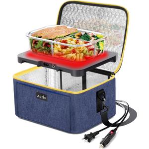 Aotto Portable Electric Lunch Box Food Heater, 12V/24V/110V 3-in-1 Car Food Warmer Heated Lunch Box for Adults, Cook, Reheat & Keep Meals Warm for Car, Truck, Travel, Work, Home - Navy Blue