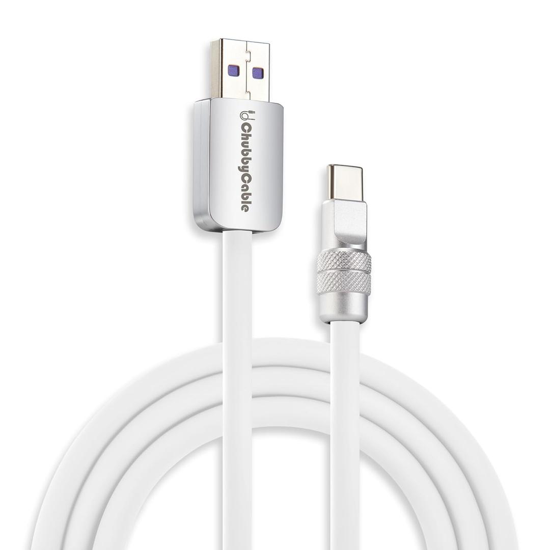 chubbycable Chubby 2.0 USB C 120W Fast Charging Cable Silicone Soft Durable USB C Cable Extra Thick Charger Cord Compatible with iPhone 17-15 Series iPad, White, USB-A to Type-C, 16.4FT