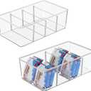 2 Pack Food Storage Organizer Bins, Clear Plastic Bins for Pantry, Kitchen, Fridge, Cabinet Organization and Storage, 4 Compartment Holder Packets, Snacks, Pouches, Spice Packets