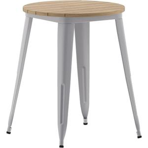 Flash Furniture Declan Commercial Outdoor Dining Table, All Weather Poly Resin Top with Steel Base, 23.75" Round, Brown/Silver