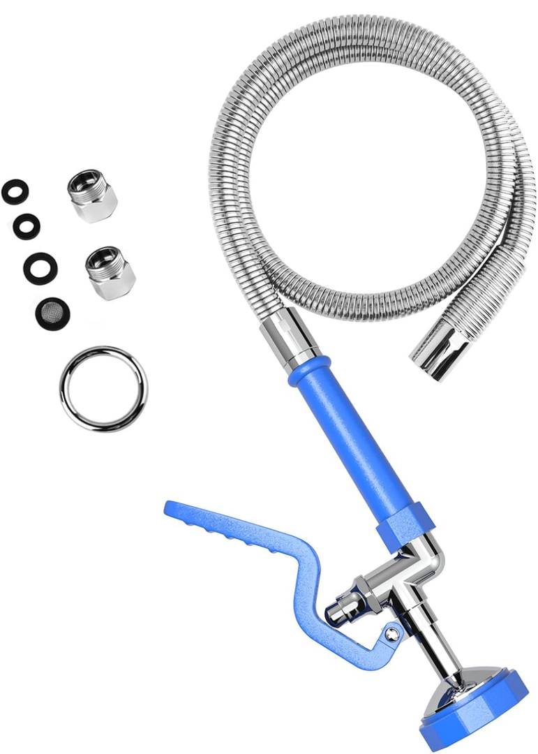 Commercial Sink Sprayer with 45” Stainless Steel Hose, 1.42 GPM Pre Rinse Sprayer, High-Pressure Dish Spray for Restaurant Use, Commercial Faucet Spray Nozzle with Adapters (Blue)
