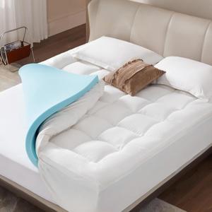 Memory Foam Mattress Topper Queen, Dual Layer 4 Inch Mattress Topper, 2" Gel Memory Foam Plus 2" Pillow Top Mattress Pad Cover for Back Pain, Down Alternative Thick Bed Topper Deep Pocket