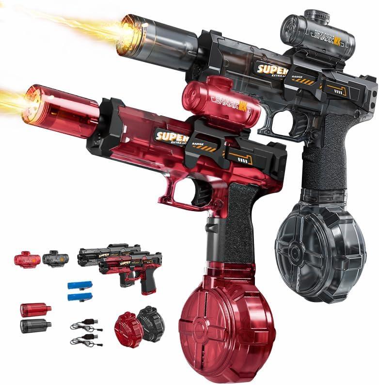 Electric Water Guns for Adults Kids, Automatic Squirt Gun with 26FT Range, Super Blaster Soaker High Capacity Pistol for Swimming Pool Party Toy ColorBlast LED Electric Water Gun (1BK+1R)