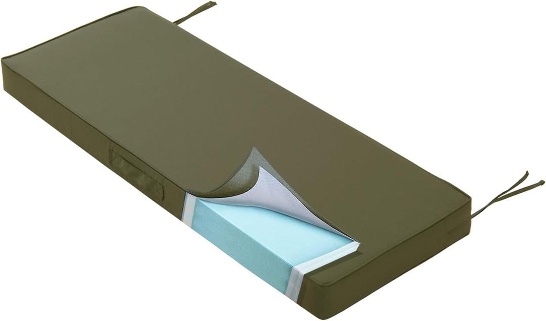 Outdoor Bench Cushion 4 inches Memory Foam Waterproof Patio Furniture Bench Cushion Porch Swing Cushion with Handle and Adjustable Strap, 42 x 18 Inch Sage Green