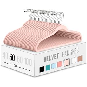 Velvet Clothes Hangers (50 Pack) Heavy Duty Durable Suit Hanger Vibrant Color Hangers Lightweight Space Saving Coat Hangers for Closet -Blush Pink (17.7inch-50pack)