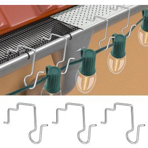 Tryly 100PCS Gutter Clips for Hanging Outdoor Lights, Gutter Guards Christmas Light Hooks Clips, Stainless Steel Gutter Hooks for Outdoor Halloween Christmas Lights (100)