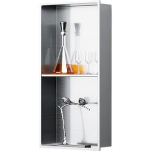 BWE Bathroom Wall Niche,12" X 24" X 4" Stainless Steel Shower Niche,Rimless Recessed Shower Shelf for Bathroom,Double Shelves,No Tile Needed Brushed Nickel