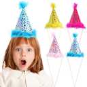 2 x 4 Pack Cloth Cone Party Hats Stars Birthday Party Hats for Kids Supplies and Photo Props for Birthday Celebrations Baby Showers Family Gatherings