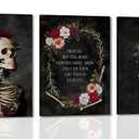 3pc Framed Gothic Floral Skull Canvas Wall Art