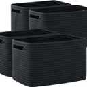 OIAHOMY 4 Pack Storage Baskets for Organizing, Cube Storage Bins for Shelves, Rectangle Storage Baskets With Handles, Woven Baskets for Storage, 12.7''Lx9''Wx7.8''H, Black