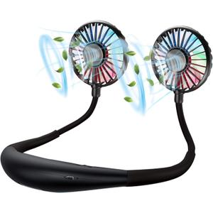 Neck Fan - 2600mAh Battery Operated Hands Free Fan, Portable Hang Around Neck Fans for Fishing, Camping, Hiking, Working, USB Powered, Over 12 Hours Cooling (Black)