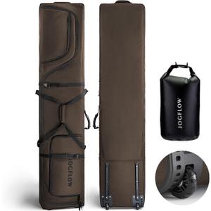 Ski Bag 360 Fully Padded Ski Bag with Wheels, 1200D Waterproof Fabric, 10mm Pearl Cotton Padded, Fits Single Ski/Double Skis/2 Sets Skis, Roller Ski Bag for Air Travel (Khaki)