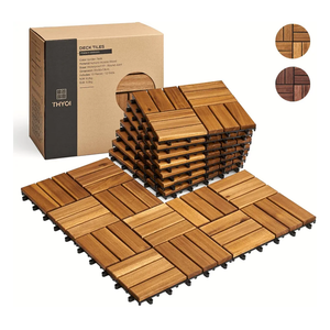 10 Pcs Acacia Wood Interlocking Deck Tiles (12" x 12"), Deck Flooring Outdoor Waterproof All Weather, Tiles for Patio, decking Tiles for Indoor and Outdoor use (Golden Teak 12S, 10 Square Ft)