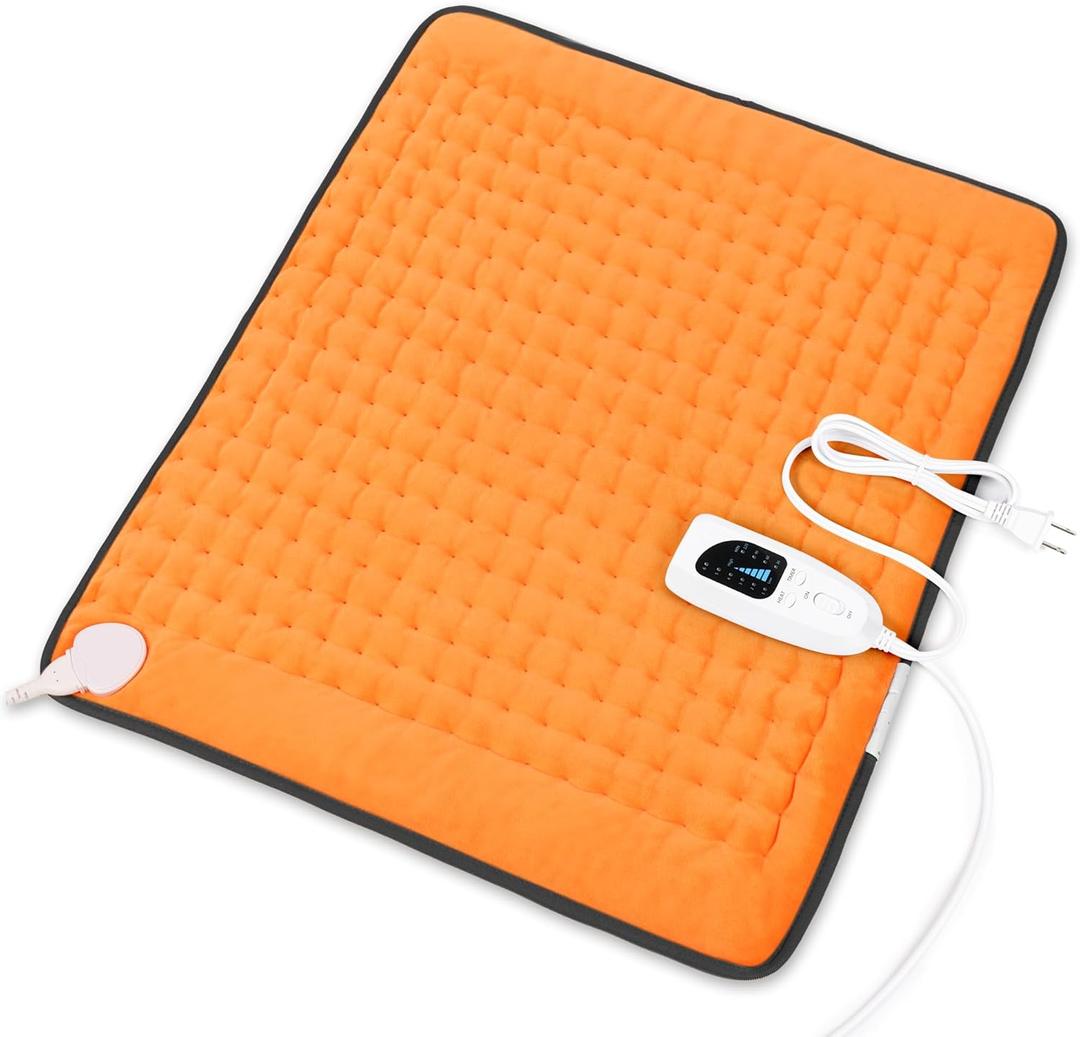 Deepsoon Heating Pad,Electric Heating Pads for Back,Neck,Abdomen,Moist Heating Pad for Shoulder,Knee,Arms,Legs,Dry/Moist Heat & Auto Shut Off,Christmas Gifts for Men and Women,Orange Black,24x20 Inch