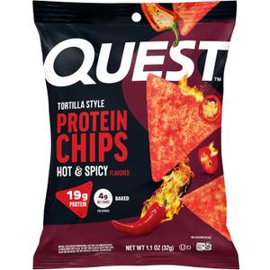 Quest Nutrition Tortilla Style Protein Chips, Hot & Spicy, 19g of Protein, 4g Net Carbs, High Protein, Gluten Free, 1.1 Ounce (Pack of 12), BBD 08/01/26