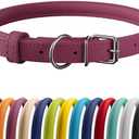 CollarDirect Rolled Leather Dog Collar, Soft Padded Round Puppy Collar, Handmade Genuine Leather Collar Dog Small Large Cat Collars 13 Colors (11-14 Inch, Pink Smooth)