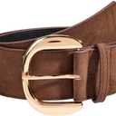 Yalice Women's Wide Leather Belt for Dresses Fashion Thick Waist Belts Chunky Suede Belt with Big Metal Buckle (Fits Waist Size:29''-35'', Brown-gold Buckle)