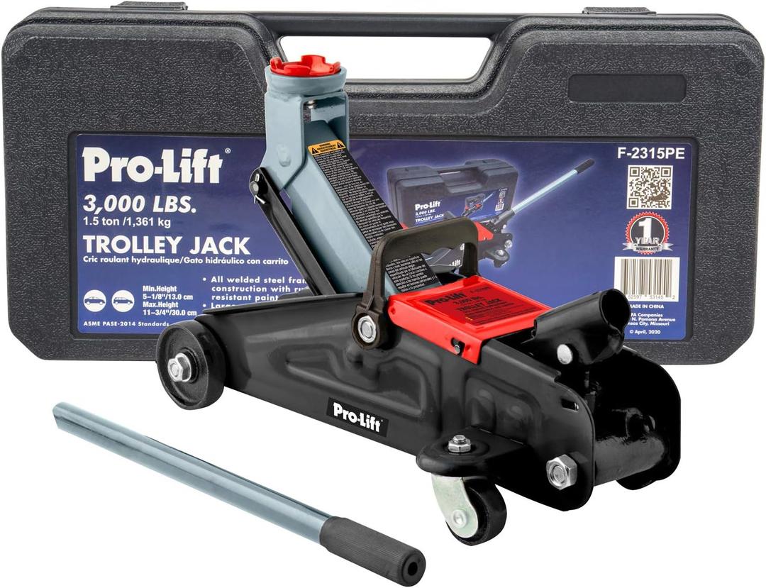 Pro-LifT F-2315PE Grey Hydraulic Trolley Jack Car Lift with Blow Molded Case-3000 LBS Capacity, 12 Inch, Black