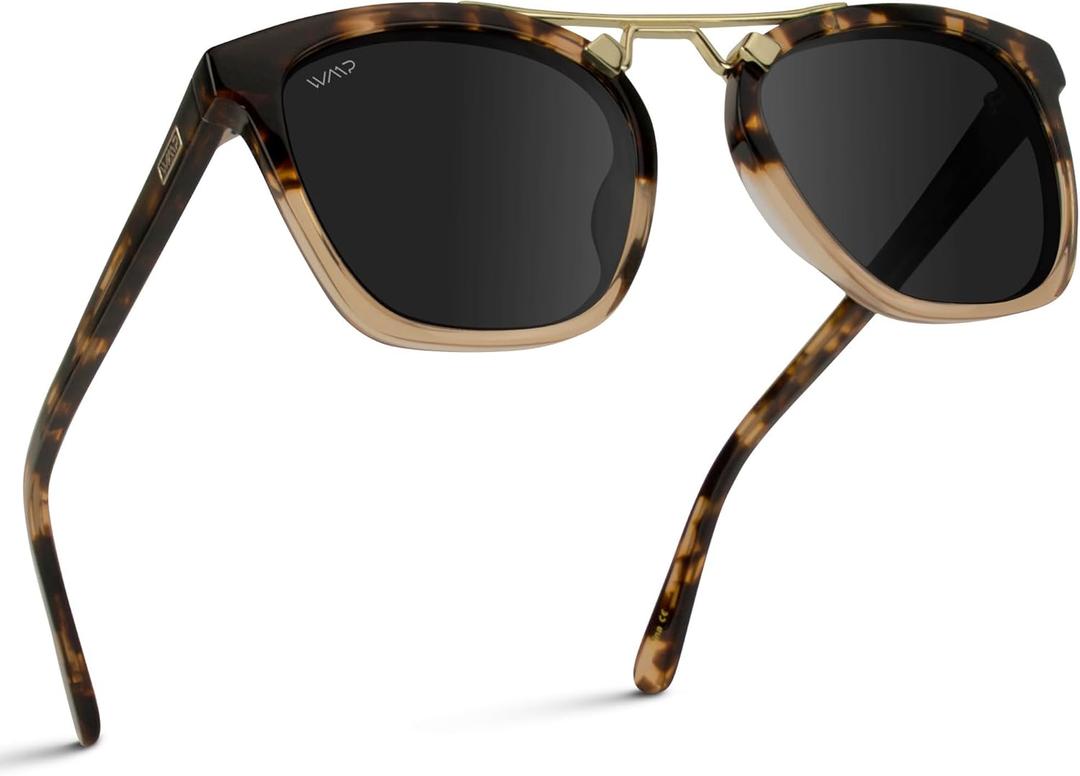 WMP Eyewear - Women's Oversized Polarized Sunglasses: Square Vintage Style with Metal Double-Bar Bridge