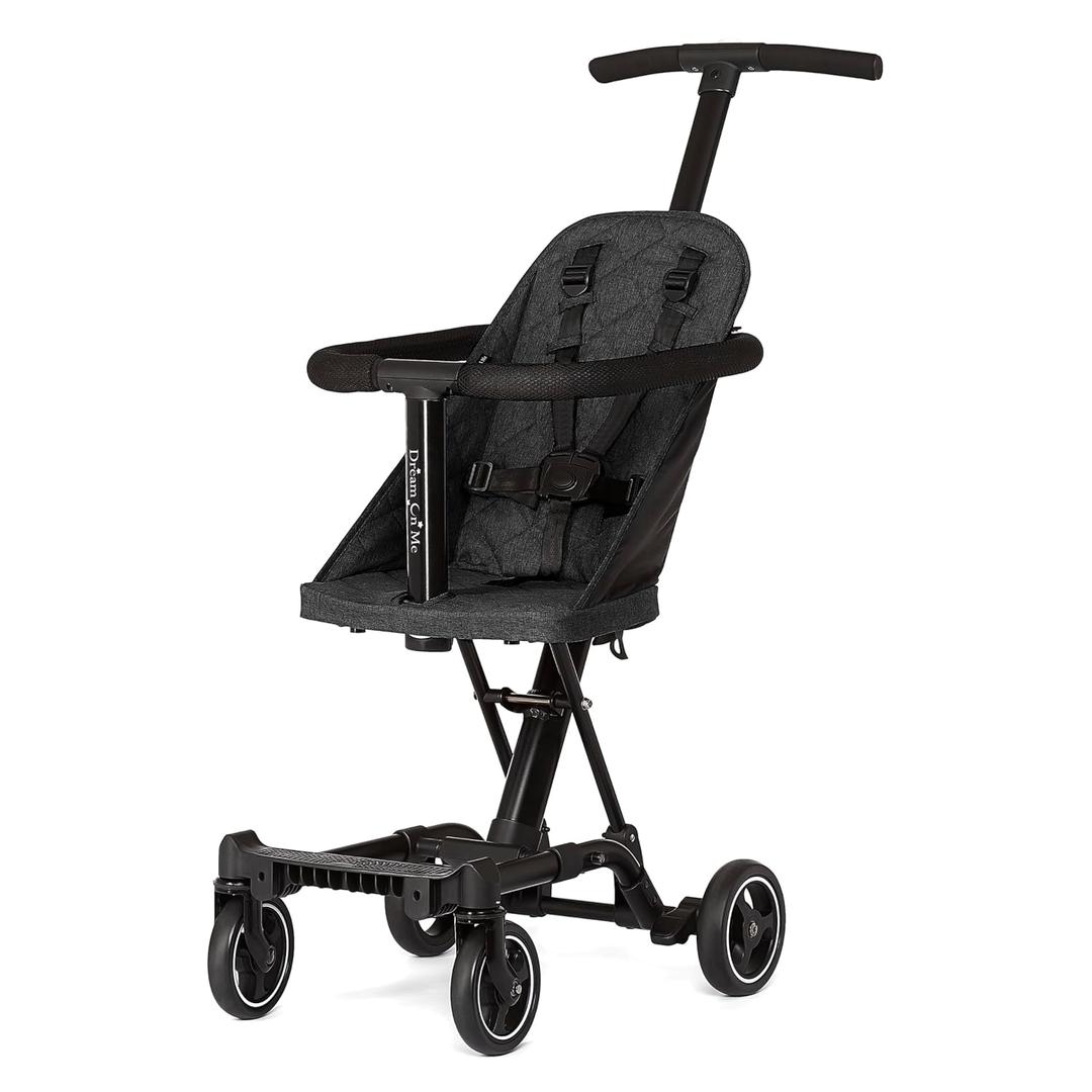 Dream On Me Coast Rider Travel Stroller, Lightweight & Compact Baby Stroller, Theme Park Approved, Book-Folding Design, Adjustable Handle, Soft-Ride Wheels, Converts to Rider & Scooter - Black