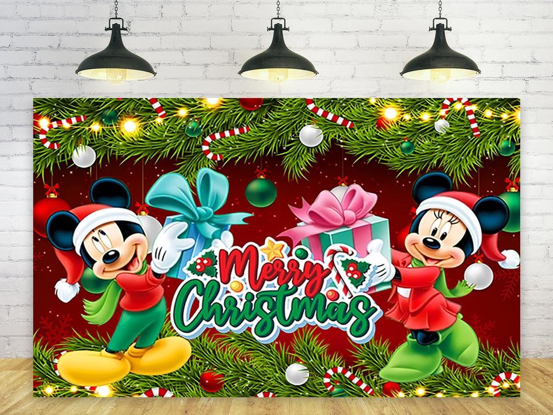 Mickey Mouse Christmas Party Decoration Background - 5x3ft Xmas Theme Banner