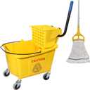Midoneat Commercial Mop Bucket with Side Press Wringer on Wheels, 35Qt,Yellow Including One Commercial Mop