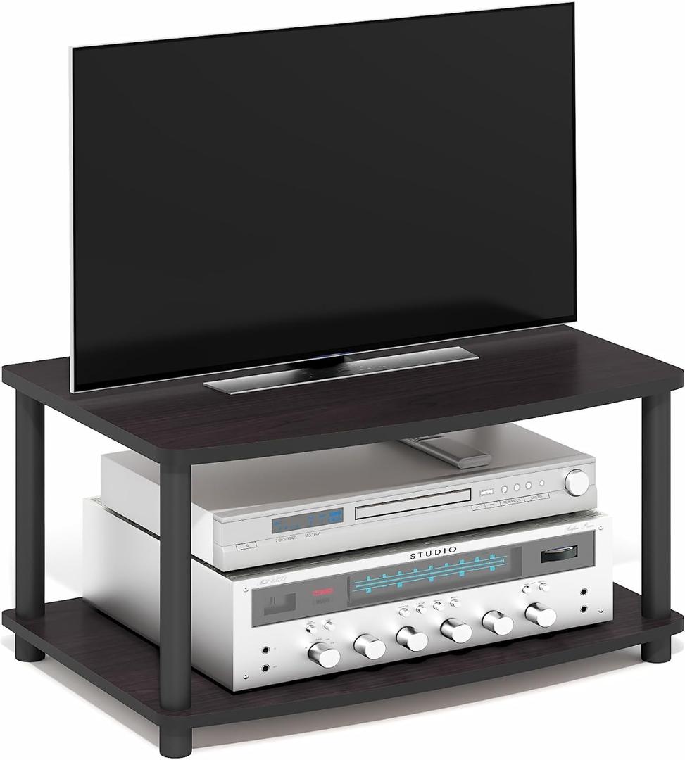 Furinno TURN-N-TUBE TV Stand, 2-Tier No Tools Elevated Entertainment Center, TV Console for TV up to 25 Inch, for Living Room, Bedroom, Dark Walnut Furinno TURN-N-TUBE TV Stand, 2-Tier No Tools Elevated Entertainment Center, TV Console for TV up to 25 Inch, for Living Room, Bedroom, Dark Walnut