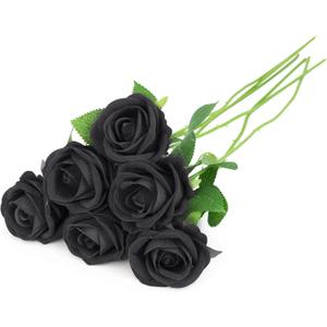 6pcs Fake Roses Artificial Flower, Bridal Rose Bouquet Faux Roses with Stems for Wedding Flower Decoracion, Black Artificial Roses, Valentine's Day, Wedding & Home Decor