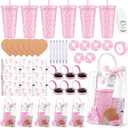 49 Pcs Baby Shower Prizes for Game Winners including Plastic Tumbler Notebook Pen Heart Coaster Hair Band Mini Mirror Brush Gift Bags for Wedding Bridal Baby Shower Favors (Pink Bow)