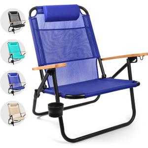 Water Buffalo Bondi Beach Chair  Backpack Beach Chair for Adults with Reclining Positions, Cup Holder & High Back Support (Navy)