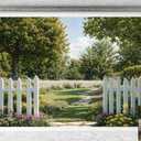 Kate Spring Garden Path Backdrop White Fence Background Green Tree Flower Photo Background Studio Props,10x8ft 