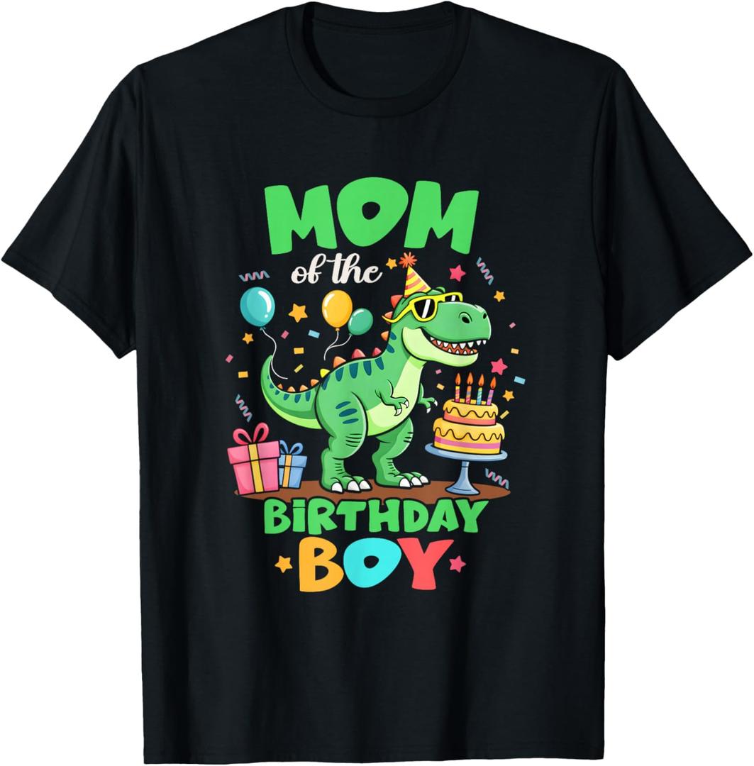 Mom of The Birthday Boy T Rex Dinosaur Family Party T-Shirt, S
