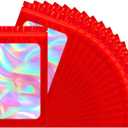 100 PCS Mylar Holographic Bags, Clear Resealable Bags, Scent Proof Bag, Bracelet Bag, Valentines Day Decorations Gift Baggies for Lipgloss, Eyelash, Jewelry Packaging | Red, 5.5x7.9 Inch