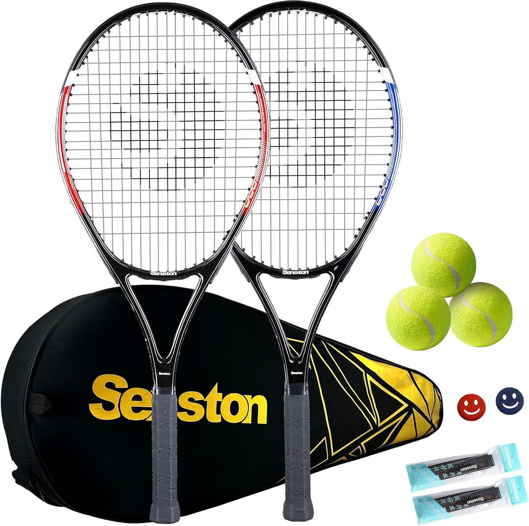 Senston Tennis Rackets for Adults 27 inch Tennis Racquets - 2 Player Tennis Racket Set with 3balls,2 Grips, 2 Vibration Dampers