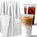 AOZITA [100 Sets] 16 oz Clear Plastic Cups With Lids and Straws, Disposable Cups With Lids for Iced Coffee, Smoothie, Milkshake and Cold Drinks (New-16-100)