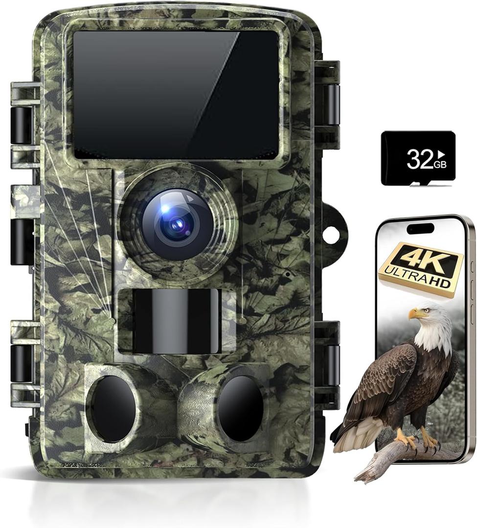 4K 48MP Trail Camera WiFi Game Camera with Low Glow Night Vision Motion Activated, Cell Phone App 130 0.05s Trigger Speed for Outdoor Wildlife Deer,Green