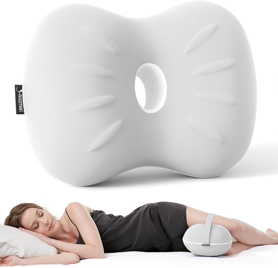 Knee Pillow for Side Sleepers - Cooling Pillows Between Legs for Side Sleeping - Large Memory Foam Knee Pillows for Hip Pain & Spine Alignment (Light Grey)