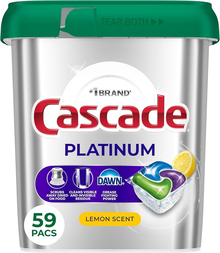 Cascade Platinum Dishwasher Pods, Dishwasher Detergent, Dish Detergent Soap, Lemon, 40 Count