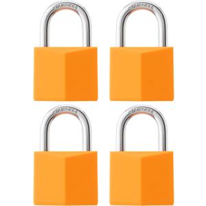 4-Pack Keyed Alike Locks, Orange Covered Brass Keyed Padlock with Stainless Steel Shackle, 1-9/16 Inch Lock Body, Rustproof Locks for Luggage Gate Fence Hasp Cabinet Toolbox Gym School Locker