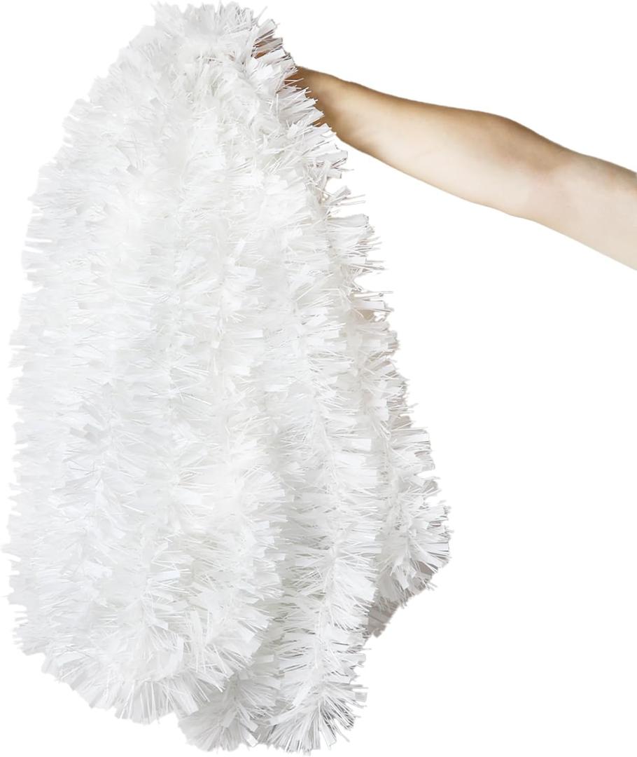 33Ft White Christmas Tinsel Garland,Shiny Metallic Tinsel Twist Hanging Garland for Xmas Tree Wedding Home and Party Decoration