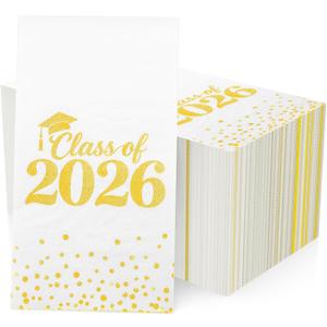 Graduation Napkins Class Of 2026, Disposable Congrats Grad Paper Guest Hand Towels For College High School Grad Class Congrats Celebration For Dinner And Cocktail Party Decorations (100 Count, Gold)
