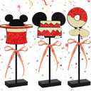 BAOOOFUL Red Gold Glitter Centerpieces for Mouse Theme Birthday Decorations,Wooden Signs Red Mouse Table Topper,Birthday Table Decorations for B-Day Party Decor and Party Favor(3 Pcs)