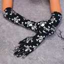 Latious Skull Long Finger Satin Gloves Black Skull Elbow Length Gloves Halloween Cosplay Costume Accessories for Women