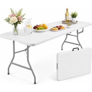 6FT Folding Table, 6 Foot Fold in Half Plastic Utility Table with Carrying Handle, Heavy Duty Portable Indoor Outdoor Dining Picnic Camping Party Table, Waterproof & Scratch Resistant, White