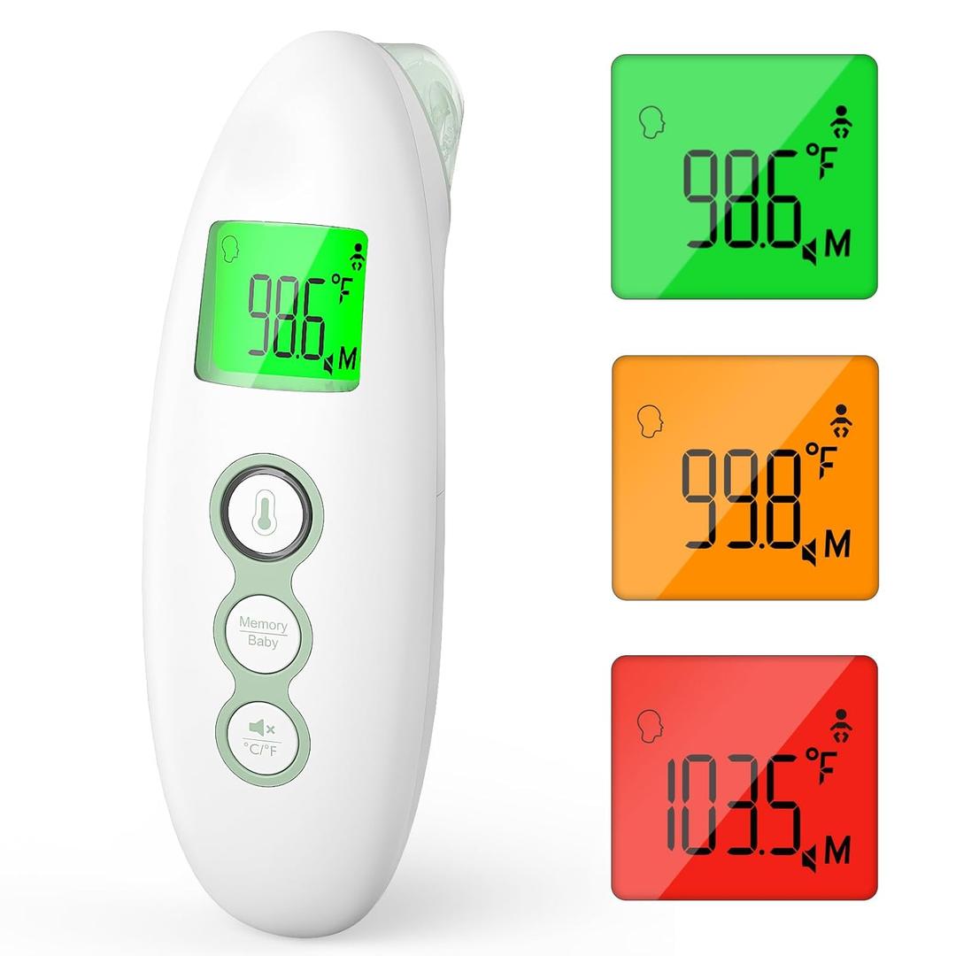 Momcozy Non-Contact Forehead and Ear Thermometer, Digital Infrared Thermometer for Adults and Children, with Child Mode, Fever Alarm Function, Mute and Memory Functions, Fast and Accurate Measurement